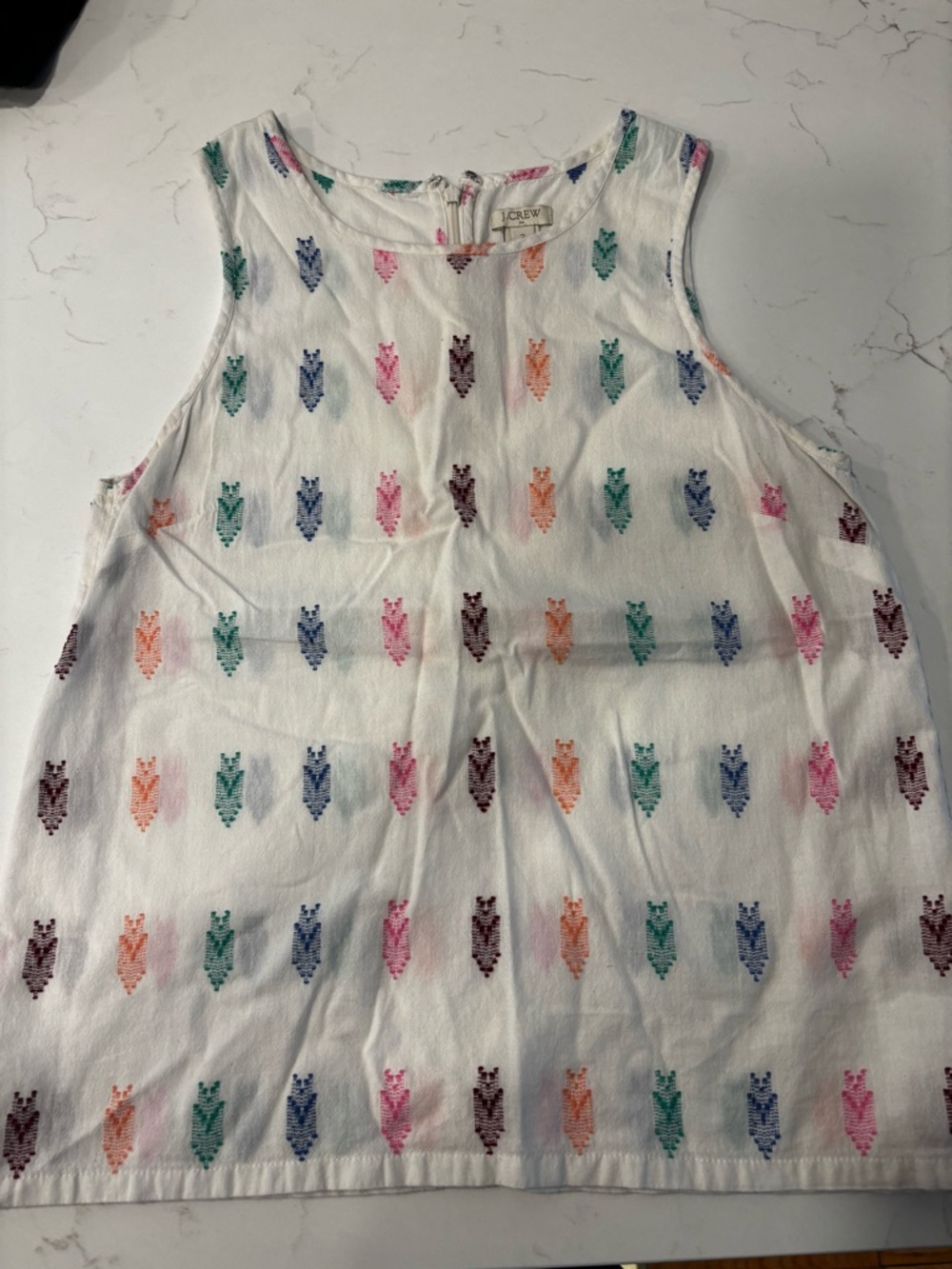 J. Crew White Tank Top with Multicolor Arrow Motif